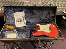 Load image into Gallery viewer, 1961 Fender Stratocaster Fiesta Red 1 Artist Owner! Original Sales Receipt, Hang Tag, Case! 60s Vintage Guitar!
