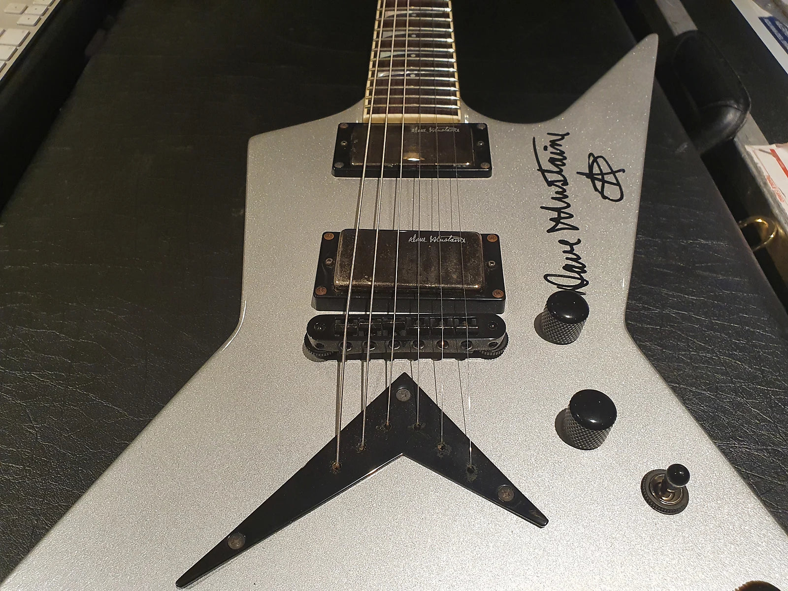 Dave Mustaine's Personally Owned Stage Used Megadeth Dean Silver Zero  Explorer Guitar Signed by Him!